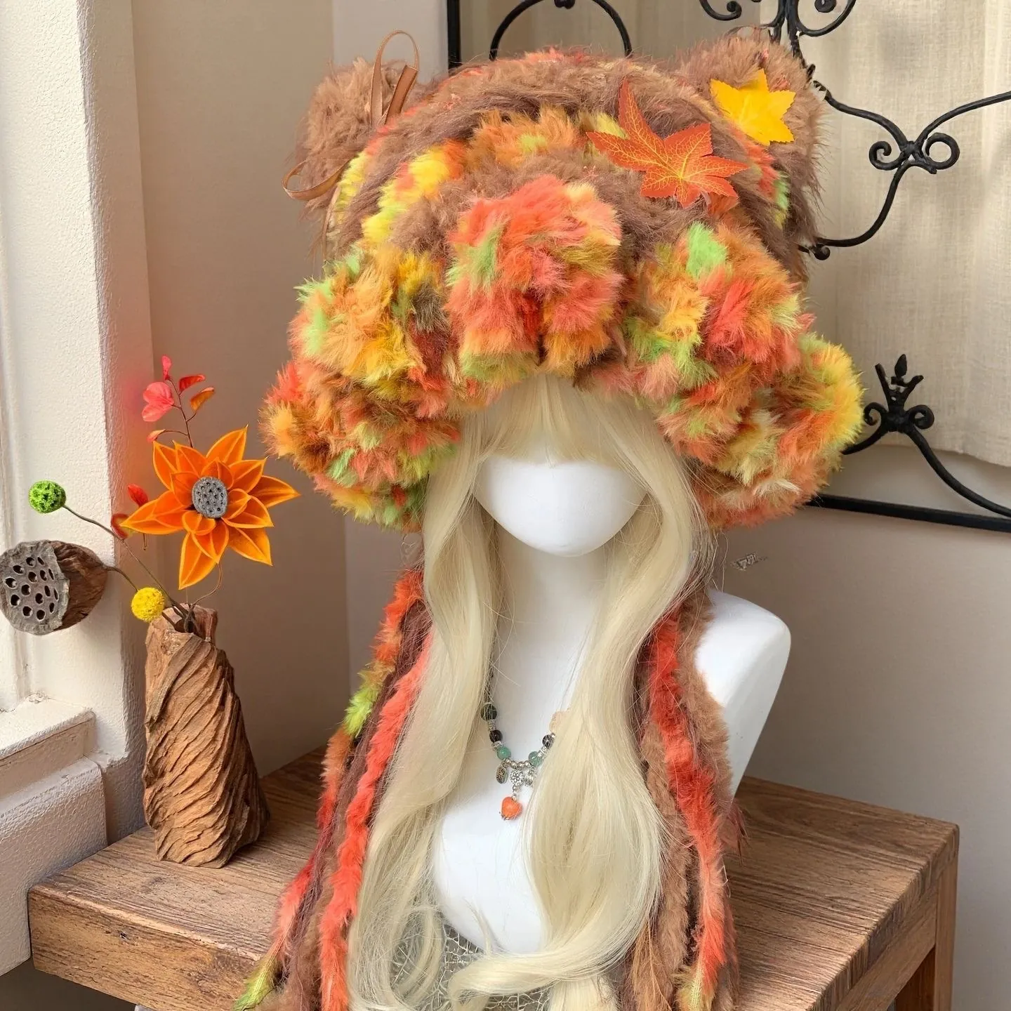 Maple Bear Handmade Long-Pile Bear-Ear Hat
