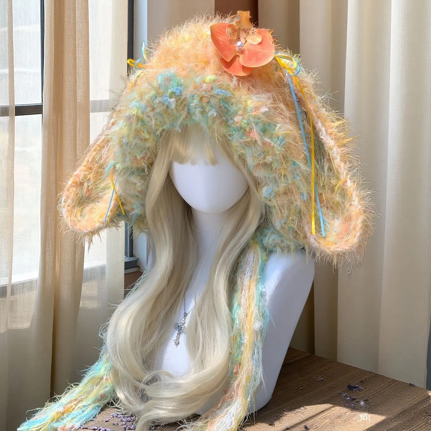 Peach Bunny Handmade Long-Pile Lop-Ear Hat